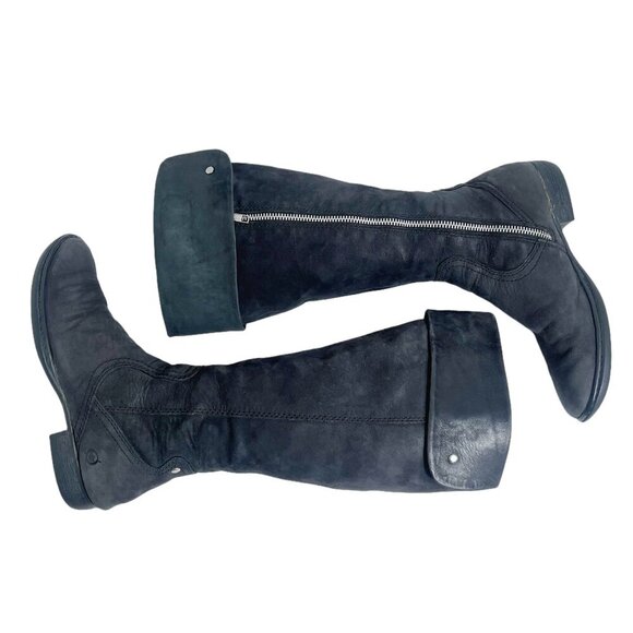 Born Grey Suede Knee High Foldover Zip Up Boots Women's Size 6.5 - Picture 1 of 11